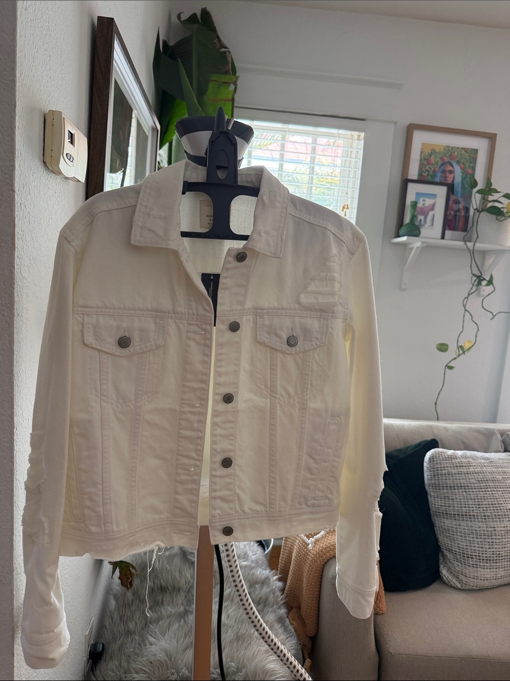 American Eagle Outfitters Cream White Denim Jacket